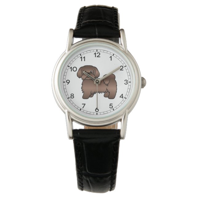 Liver Brown Shih Tzu Cute Cartoon Dog Illustratie Horloge (Voorkant)
