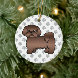Liver Brown Shih Tzu Cute Cartoon Dog Illustratie Keramisch Ornament