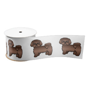Liver Brown Shih Tzu Cute Cartoon Dog Illustratie Satijnen Lint