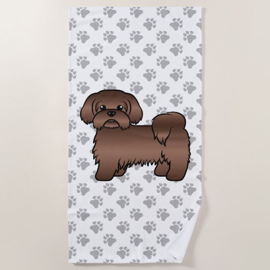 Liver Brown Shih Tzu Cute Cartoon Dog Illustratie Strandlaken (Voorkant)