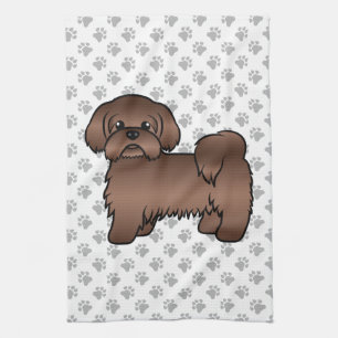Liver Brown Shih Tzu Cute Cartoon Dog Illustratie Theedoek