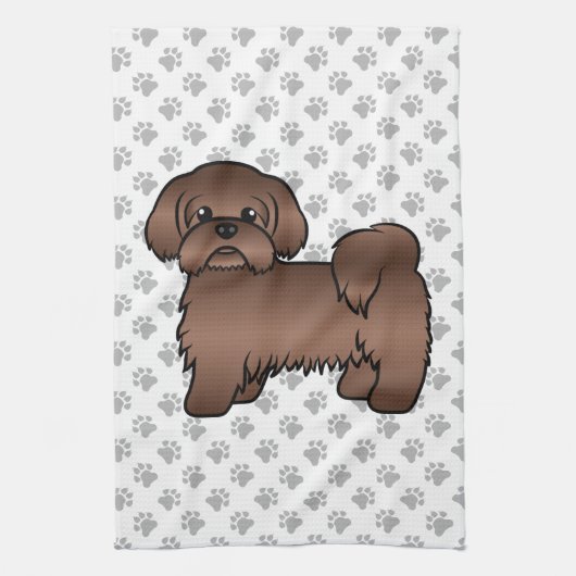 Liver Brown Shih Tzu Cute Cartoon Dog Illustratie Theedoek (Verticaal)
