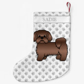 Liver Brown Shih Tzu Cute Cartoon Dog & Name Kleine Kerstsok (Achterkant)