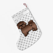 Liver Brown Shih Tzu Cute Cartoon Dog & Name Kleine Kerstsok (Achterkant (Hangend))