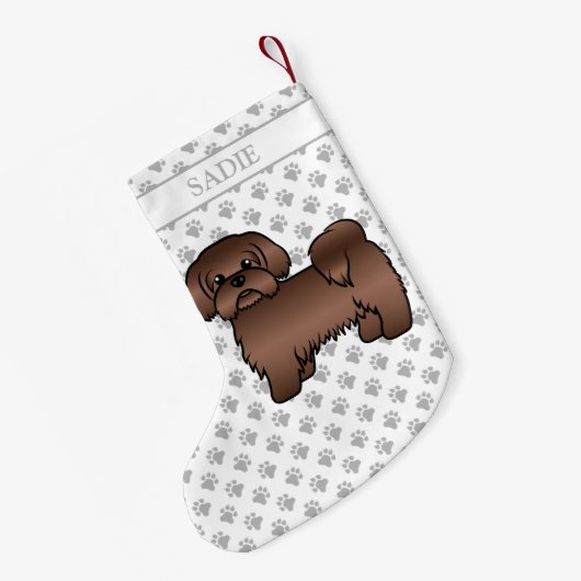 Liver Brown Shih Tzu Cute Cartoon Dog & Name Kleine Kerstsok (Achterkant (Hangend))