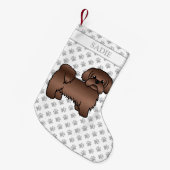 Liver Brown Shih Tzu Cute Cartoon Dog & Name Kleine Kerstsok (Voorkant (Hangend))