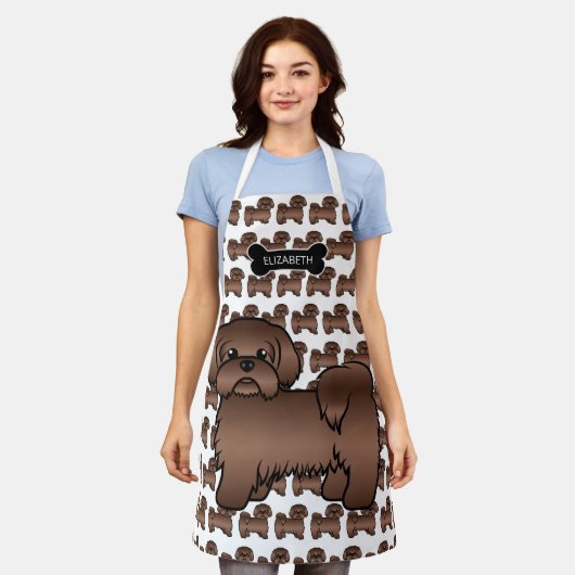 Liver Brown Shih Tzu Cute Cartoon Dog & Name Schort (Gedragen)