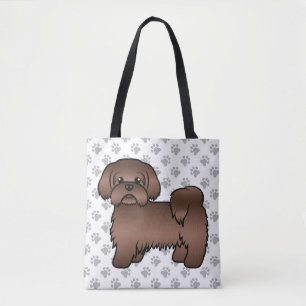 Liver Brown Shih Tzu Cute Cartoon Dog & Paws Tote Bag