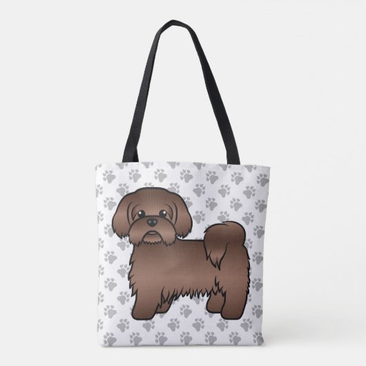 Liver Brown Shih Tzu Cute Cartoon Dog & Paws Tote Bag (Achterkant)