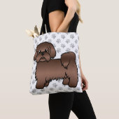 Liver Brown Shih Tzu Cute Cartoon Dog & Paws Tote Bag (Dichtbij)
