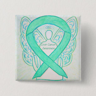 Liver Cancer Angel Jade Awareness Ribbon Art Pin Vierkante Button 5,1 Cm