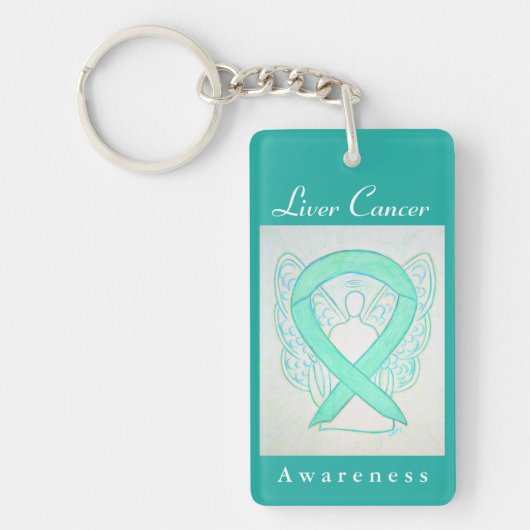 Liver Cancer Awareness Jade Ribbon Angel Sleutelha Sleutelhanger (Voorkant)