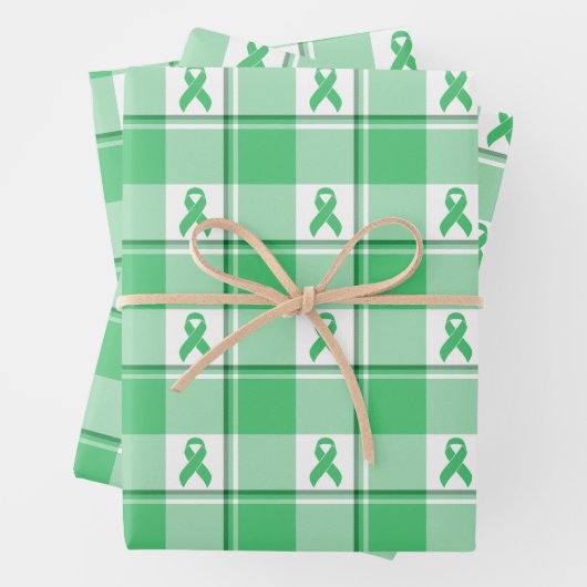 Liver Cancer Awareness Plaid Green Ribbon Inpakpapier Vel (In situ)