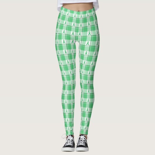Liver Cancer Awareness Plaid Green Ribbon Leggings (Voorkant)