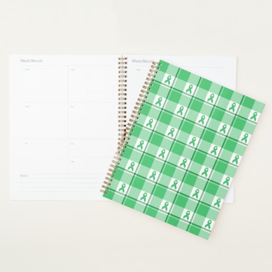 Liver Cancer Awareness Plaid Green Ribbon Planner (Display)