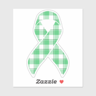 Liver Cancer Awareness Plaid Green Ribbon Sticker