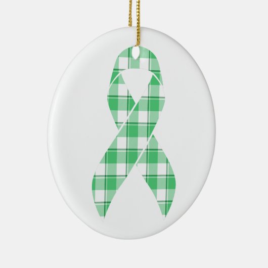 Liver Cancer Awareness Plaid Green Ribbon Survivor Keramisch Ornament (Rechts)