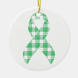 Liver Cancer Awareness Plaid Green Ribbon Survivor Keramisch Ornament