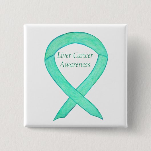 Liver Cancer Jade Awareness Ribbon Art Pin Vierkante Button 5,1 Cm (Voorkant)