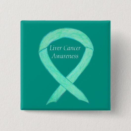 Liver Cancer Jade Awareness Ribbon Art Pin Vierkante Button 5,1 Cm (Voorkant)