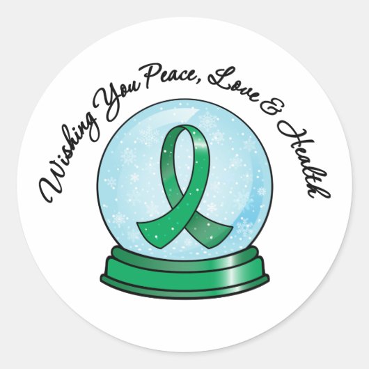 Liver Cancer Ribbon Merry Kerstmis Snowglobe Ronde Sticker (Voorkant)