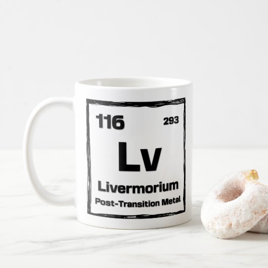 Livermorium (Lv) - Periodic Table of The Elements Koffiemok (Met donut)