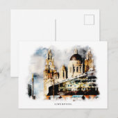 Liverpool-Briefkaart in het ontwerp van waterverf Briefkaart (Voorkant / Achterkant)