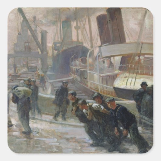 Liverpool Dockers in Dawn, 1903 Vierkante Sticker (Voorkant)