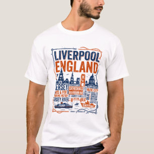 Liverpool Engeland Maritieme Mersey Rivier Skyline T-shirt
