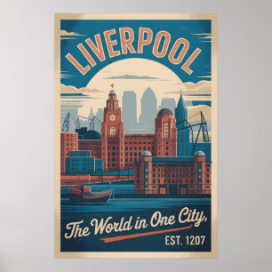Liverpool Engeland Retro Stijl Stadslandschap Reiz Poster