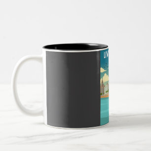 Liverpool Engeland vintage Minimale retro reizen p Tweekleurige Koffiemok