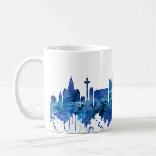 Liverpool England Skyline Blue Koffiemok (Links)