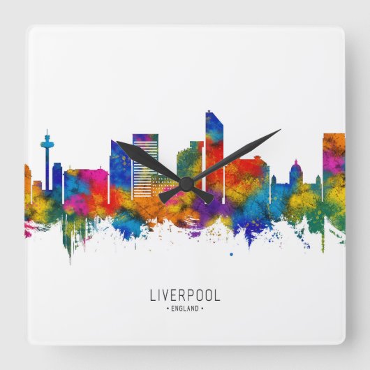Liverpool England Skyline Vierkante Klok (Voorkant)