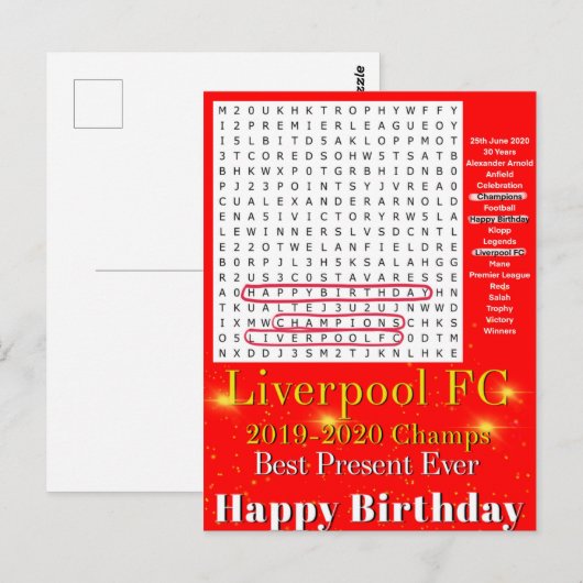 Liverpool FC 2020 Kampioen Briefkaart (Voorkant / Achterkant)