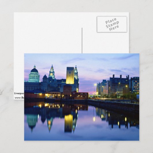 Liverpool 's nachts, Engeland Briefkaart (Voorkant / Achterkant)