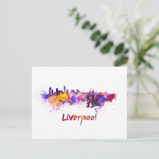 Liverpool skyline in waterverf briefkaart (Staand voorkant)