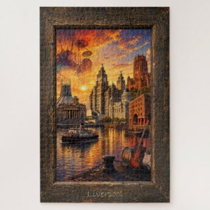 Liverpool UK Muziek en Landmerken Collage, Legpuzzel
