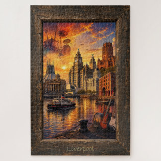 Liverpool UK Muziek en Landmerken Collage, Legpuzzel