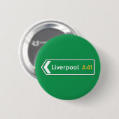 Liverpool, UK Road Sign Ronde Button 5,7 Cm (Voorkant /achterkant)