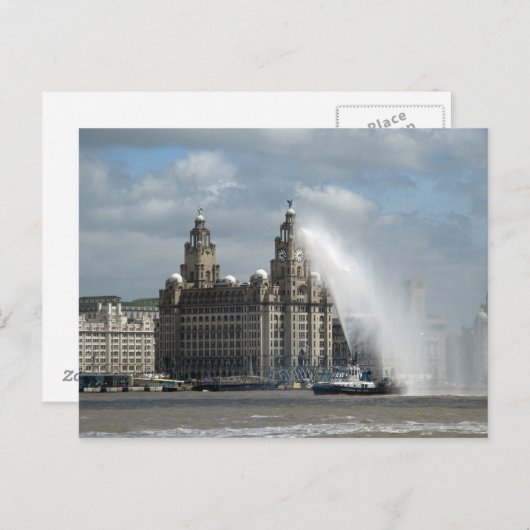 Liverpool voor het Liver Building - Briefkaart (Voorkant / Achterkant)