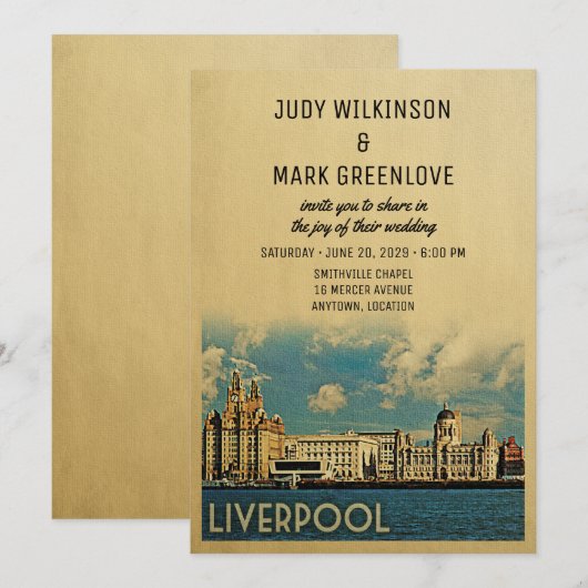 Liverpool Wedding Invitation UK Kaart (Voorkant / Achterkant)
