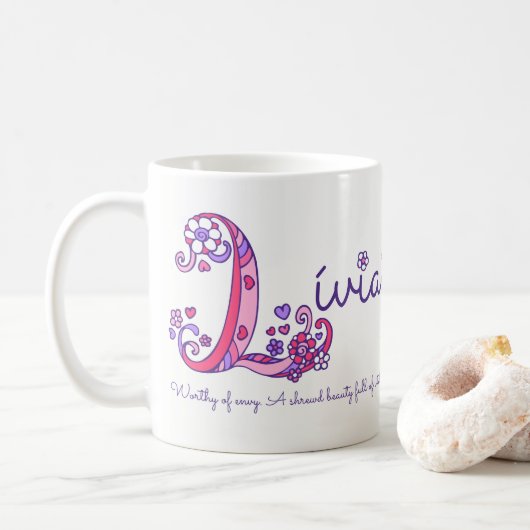 Lívia naam betekent hartbloem L monogram mok (Met donut)