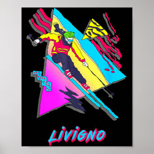 Livigno vibrerende ski skiër sneeuw skiën driehoek poster