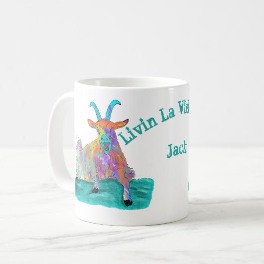 Livin La Vida Goata Funny Screaming Goat Design Koffiemok (Voorkant links)