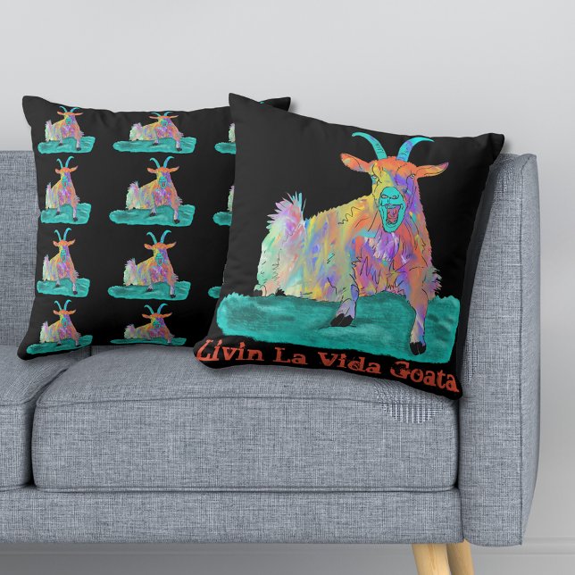 Livin La Vida Goata Funny Screaming Goat Design Kussen (Livin la Vida goata screaming goat colorful animal art pillow)