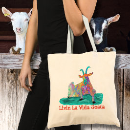 Livin La Vida Goata Funny Screaming Goat Design Tote Bag
