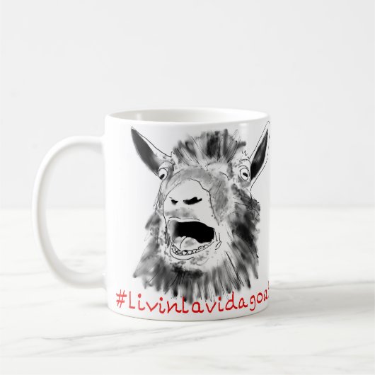 Livin La Vida Goata Funny Screaming Goat Drawing Koffiemok (Links)