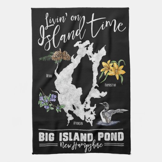 Livin op Island Time Big Island Pond NH Bar Towel Theedoek (Verticaal)