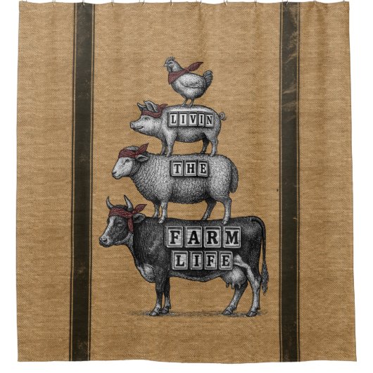 Livin The Boerderij Life Burlap Styled Douchegordijn (Voorkant)