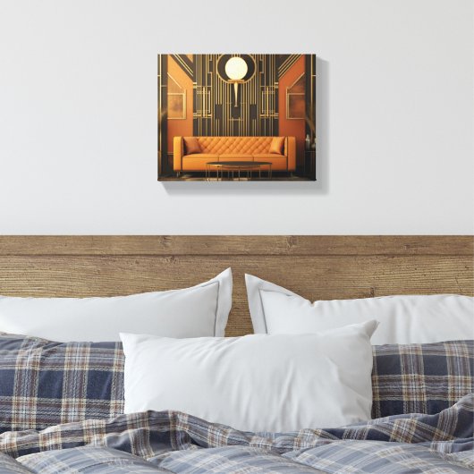 Living 2 Art Deco Uitgerekte Canvas Print (Insitu (Slaapkamer))